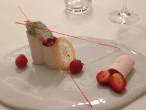 dessert dish with strawberries
